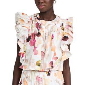 Aje 'Dassia' White Cotton Frill Sleeve Top Size 6